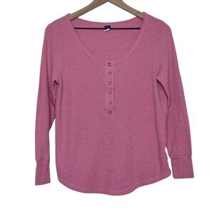 Old Navy Lumberjane Thermal Waffle Knit Snap Front Top Pink Small
